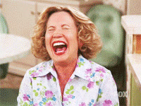 Single person laughing in a bright room GIF template